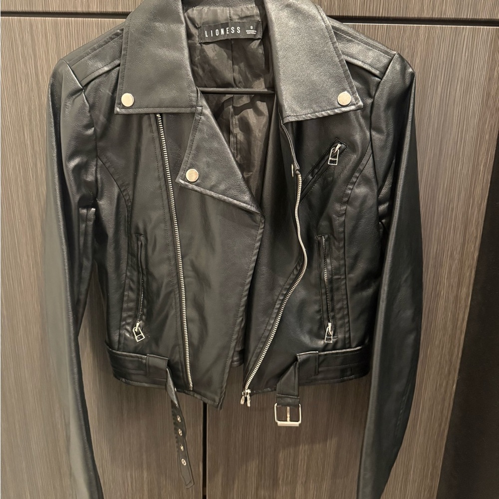 Lioness Black Faux Leather Moto Jacket with Silver Hardware